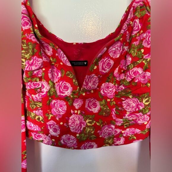 Zara Red and Pink Ruched Crop Blouse XS - Picture 4 of 8
